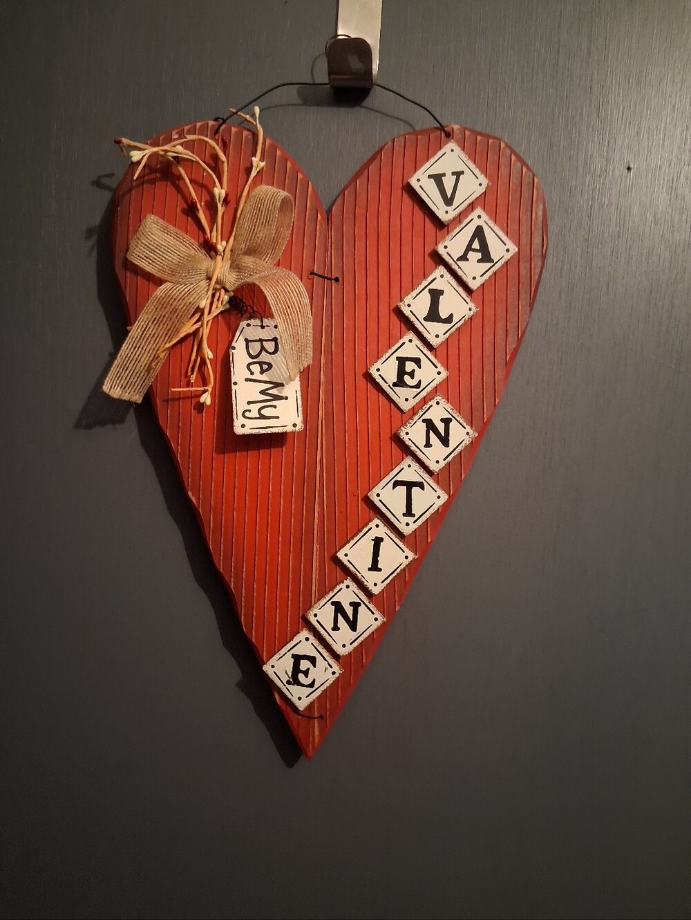 Rust Red Wooden Heart Wall Hanging - "Be My Valentine"